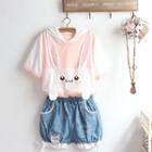 Rabbit Hood Short-sleeve T-shirt / Denim Shorts / Set