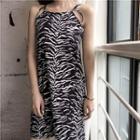 Zebra Pattern Halter Spaghetti Strap Dress
