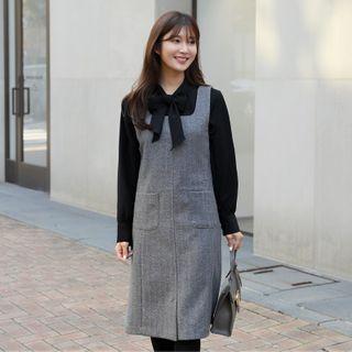Herringbone A-line Midi Pinafore Dress