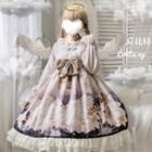 Swan Print Long-sleeve A-line Dress / Lace Trim Headband