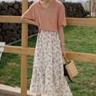 Flower Print Chiffon Midi A-line Skirt