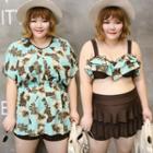 Set: Print Swim Top + Ruffle Skirt + Dress