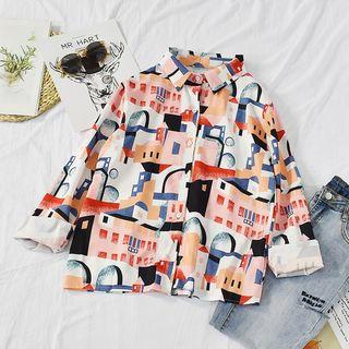 Printed Long-sleeve Blouse House - One Size