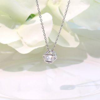 Caged Rhinestone Pendant Necklace 1pc - Silver - One Size