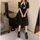 Peter-pan Collar Bow-neck Short-sleeve Dress As Shown In Figure - One Size