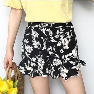 Ruffle Hem Floral Print Shorts