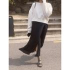Wrap-front Pleated Long Skirt One Size