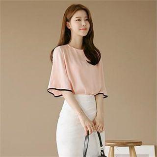 Tall Size Contrast-trim Bell-sleeve Top
