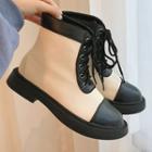 Faux Leather Paneled Lace-up Ankle Boots