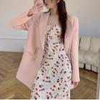 Double-breasted Blazer / Spaghetti-strap Floral Midi A-line Dress