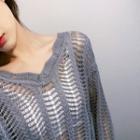 Crochet V-neck Long-sleeve Knit Sweater