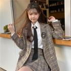 Shirt / Plaid Double Breasted Jacket / Skirt / Set