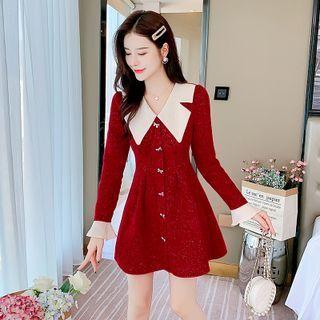 Bell-sleeve Collar Corduroy Mini A-line Dress