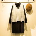 Set: Turtleneck Sweater Dress + V-neck Knit Vest