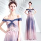 Cap-sleeve Mesh A-line Evening Gown