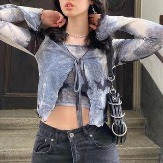 Long-sleeve Front Tie Top