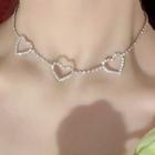 Heart Rhinestone Choker 0784a - Necklace - Silver - One Size