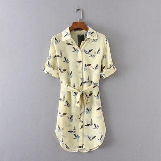 Tab-sleeve Chiffon Long Shirt