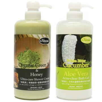 Onaomi - Bath Set: Organic Green Tea & Honey Ultra-care Shower Cream 800ml + White Bitter Cucumber & Aloe Vera Acne-clear Bath Gel  2 Pcs