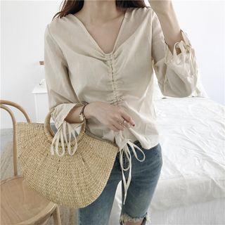 Plain Drawstring 3/4 Sleeve T-shirt