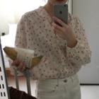 Long-sleeve Floral Print Buttoned Blouse White - One Size