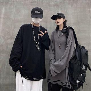 Couple Matching Long-sleeve Frayed T-shirt