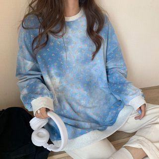 Tie-dyed Floral Print Pullover