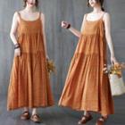 Sleeveless Check A-line Dress Orange - One Size