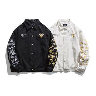 Bee Embroidered Shirt Jacket