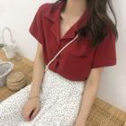 Short-sleeve Cropped Button-down Blouse