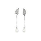 Sterling Silver Fashion Simple Angel Wings Freshwater Pearl Tassel Earrings Silver - One Size