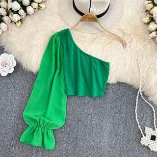 Long Sleeve Single Shoulder Crop Top