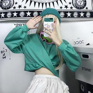 Cropped Twist-front Sweatshirt Green - One Size