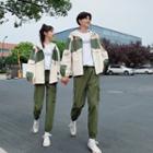Couple Matching Color Panel Hooded Jacket / Cargo Pants