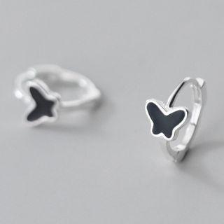 Butterfly Sterling Silver Hoop Earring 1 Pair - S925 Silver Ear Buckle - Silver - One Size