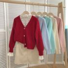 V-neck Long-sleeve Cropped Cardigan Sweater