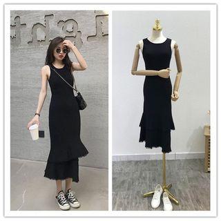 Fringed Hem Sleeveless Midi Knit Dress