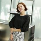 Eyelet-lace Puff-sleeve Top