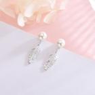 925 Sterling Silver Rhinestone Square Faux Pearl Earring
