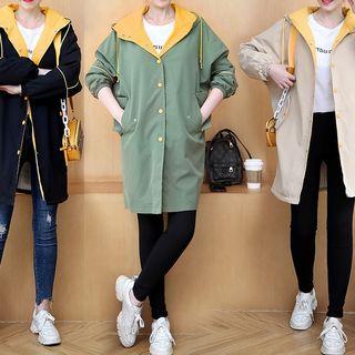 Faux Shearling Lined Snap Button Hooded Coat