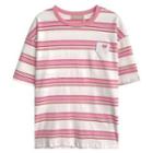 Short-sleeve Striped Cropped T-shirt Stripes - Pink - One Size