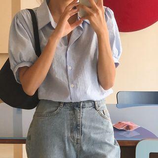 Puff-sleeve Pinstripe Shirt