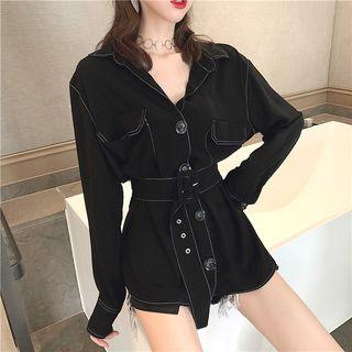 Belt-waist Shirt Black - One Size