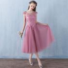 Lace Panel Sleeveless Midi Prom Dress