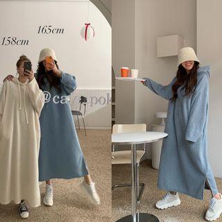 Fleece Ribbed Maxi Hoodie Dress