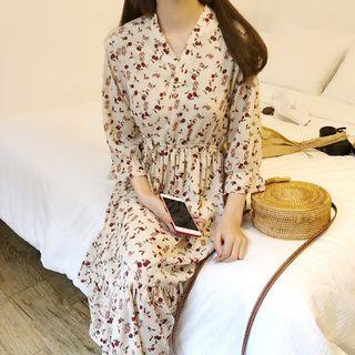 Floral V-neck Strappy Midi Dress