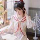 Puff-sleeve Sailor Collar Midi A-line Dress