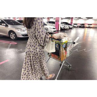 Open-placket Floral Print Long Dress