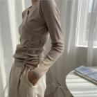 V-neck Drawstring Ruched Knit Top
