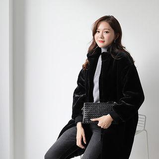 Zip-up Midi Faux-fur Coat Black - One Size